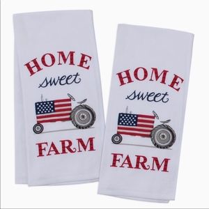 HOME SWEET FARM PATRIOTIC TRACTOR Set of 2 COTTON KITCHEN TOWELS